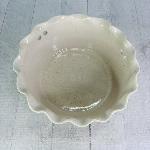 Clay Pen Pottery Beige Blue Pen Stripe Hand Crafted Creamic Bread Warming Bowl - Picture 7 of 15